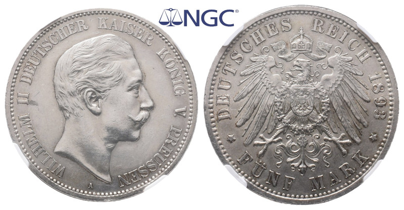 Preußen, Wilhelm II. 1888-1918, 5 Mark 1893. J. 104. Vorzüglich +. Im NGC Plasti...