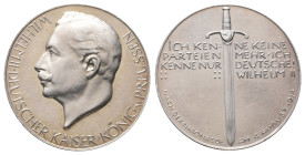 Preußen, Wilhelm II. 1888-1918, Silbermedaille 1914, von Lauer auf die Kaiserrede vom 4. August 1914. Büste links // rechts Stehendes Schwert zwischen...