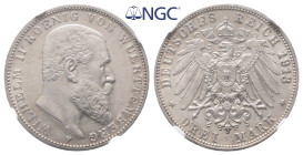 Württemberg, Wilhelm II. 1891-1918, 3 Mark 1913. J. 175. Vorzüglich. Im NGC Plastikholder mit der Bewertung AU 58 (5779540-011)
