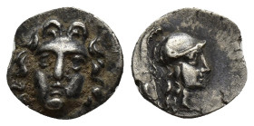 PISIDIA. Selge. Obol (Circa 350-300 BC). (10mm, 0.7 g) Obv: Facing gorgoneion. Rev: Helmeted head of Athena right; astragalos to left.