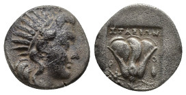 Rhodes AR Plinthophoric Drachm. Circa 188-170 BC. (14.4mm, 2.8 g) Stasion, magistrate. Radiate head of Helios right / Rose with bud to right; star to ...