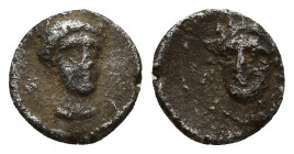 Cilicia. Nagidos 400-380 BC. Obol AR (9mm, 0,6 g). Head of Aphrodite facing slightly right; N to left / Wreathed head of young Dionysos facing slightl...