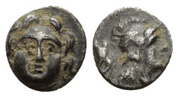 PISIDIA. Selge. Obol (Circa 350-300 BC). (9mm, 1 g) Obv: Facing gorgoneion. Rev: Helmeted head of Athena right; astragalos to left.