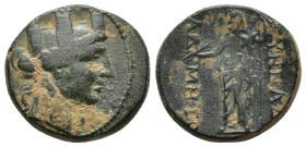 Phrygia, AE (18mm, 6.4 g), Synnada 133-0 BC. Turreted head of Tyche right / SYNNAD AD-MHTO, Zeus standing, holding thunderbolt and staff.