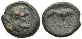 Kings of Galatia. Amyntas 36-25 BC. Dated RY 5=31/30 BC Bronze Æ (21mm, 11.3 g). Head of Herakles to right, club over left shoulder, Є-C to left / Lio...