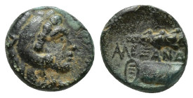 KINGS OF MACEDON. Alexander III 'the Great' (336-323 BC). Ae (10mm, 1.5 g) 1/4 Unit. Uncertain mint in Western Asia Minor. Obv: Head of Herakles right...