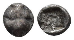 Greek Rhodos, Kamiros AR Obol. Circa 500-460 BC. 0.4g 6.6mm Fig leaf / Rough incuse square.