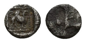 Caria. Kaunos circa 490-470 BC. Hemiobol AR 5.2mm., 0,2g. Winged Iris with outstretched hands in kneeling-running position to right, head left / Griff...