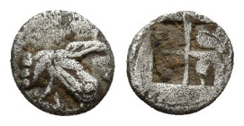 IONIA, Teos. Circa 460-420 BC. AR Tetartemorion (0.1 g 6.9mm). Griffin’s head right / Quadripartite incuse square.