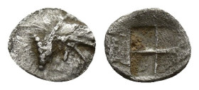IONIA, Teos. Circa 460-420 BC. AR Tetartemorion (0.2 g 6.2mm). Griffin’s head right / Quadripartite incuse square.