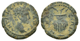 Caracalla AE16 of Nicaea in Bithynia. 2.4g 15.8mm ANTΩNEINOC AYΓO, laureate head of youthful Caracalla right / NIKA-IEΩN, two-handled vase with 2 palm...
