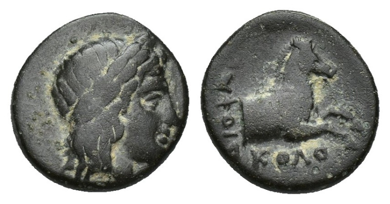 IONIA. Kolophon. Ae (Circa 330-285 BC). 2.1g 12.8mm Diopha-, magistrate. Obv: La...