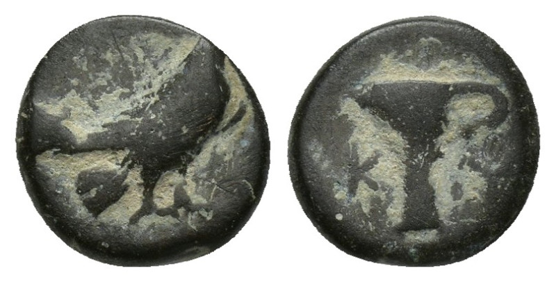 Aeolis. Kyme circa 320-250 BC. Bronze Æ 10.6mm., 1,3g. Eagle standing right / On...