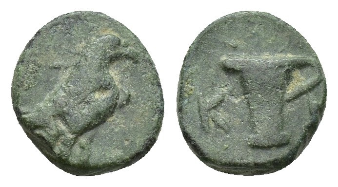 Aeolis. Kyme circa 320-250 BC. Bronze Æ 9.3mm., 0.9g. Eagle standing right / One...