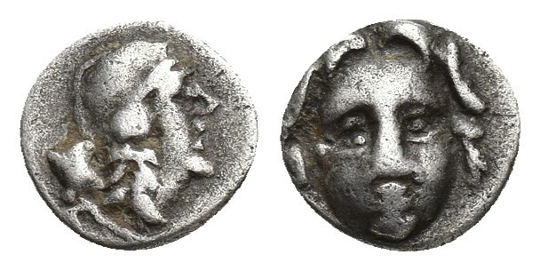 Pisidia, Selge, Obol, 0.9gr, 9.7mm. 350-300 BC Obverse: facing gorgoneion Revers...