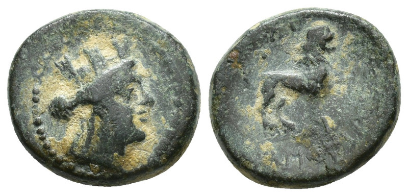 IONIA. Smyrna. Ae (Late 2nd century BC). (16.6mm, 4.3 g) Obv: Turreted head of T...