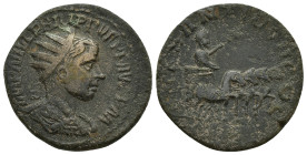 PISIDIA. Antioch. Philip II (247-249). Ae. (26mm, 10.5 g) Obv: IMP M IVL PHILIPPVS P F AVG P M. Radiate, draped and cuirassed bust right. Rev: CAES AN...