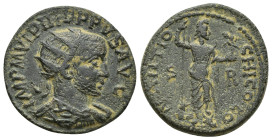 PISIDIA, Antiochia. Philip I. AD 244-249. Æ (24mm, 9.3 g). Radiate, draped and cuirassed bust right / Mên standing right, wearing Phrygian cap and cre...