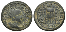 PISIDIA. Antioch. Volusian (251-253). Ae. (22m, 6.8 g) Obv: IMP C VIR A P GALLVSSIANO AVG. Radiate and draped bust right. Rev: ANTIOCHIO CL A S R. Aqu...