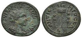 PISIDIA, Antiochia. Volusian. AD 251-253. Æ (22mm, 5.5 g). Radiate and draped bust right, seen from behind / Aquila between two signa; S R on banner, ...