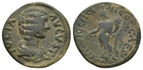 PISIDIA, Antiochia. Julia Domna. Augusta, AD 193-217. Æ (22mm, 5.5 g). Draped bust right / Tyche standing left, holding branch and cornucopia.