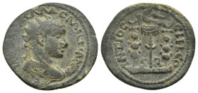 Valerian I (253-260). Pisidia, Antioch. Æ (22mm, 5.9 g). Radiate and cuirassed bust r., seen from behind. R/ Vexillum surmounted by an eagle, between ...