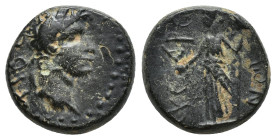 CILICIA, Syedra. Tiberius. 14-37 AD. Æ (15mm, 4.3 g). Laureate head right / Goddess (Artemis) standing left, holding patera and sceptre.