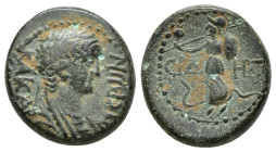 PAMPHYLIA. Side. Nero (54-68). Ae. (17mm, 6.4 g) Obv: NEPΩN KAICAP. Draped bust right. Rev: CIΔHT. Athena advancing left, holding shield in left hand ...