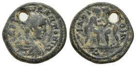 Elagabalus. 218-222 AD. AE (20mm, 7.1 g). Laodicea ad Mare. Obv: IMP C M [AVR ANTO]NINOV Bust radiate, draped, cuirassed right. Rx: LADI - CEON around...