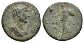 PAMPHYLIA. Side. Hadrian, 117-138. Assarion (Bronze, 19mm, 5.3 g), 117/8. ΑΥ ΚΑΙϹΑΡ ΤΡΑΙΑΝΟϹ ΑΔΡΙΑΝΟϹ ϹЄ Laureate, draped and cuirassed bust of Hadria...