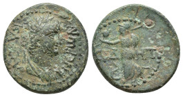 PAMPHYLIA. Side. Nero (54-68). Ae. (19mm, 4.5 g) Obv: NEPWN KAICAP. Draped bust right. Rev: CIΔHT. Athena advancing left, holding shield in left hand ...