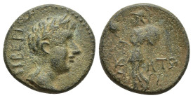 Pamphylia. Side. Tiberius AD 14-37. Bronze (19mm, 5.5 g) Obverse: ΤΙΒΕΡΙΟΣ [; laureate head of Tiberius, r. Reverse: ΣΙΔΗΤ(ΩΝ); Athena advancing, l., ...