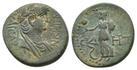 PAMPHYLIA. Side. Nero (54-68). Ae. (17mm, 3.9 g) Obv: NEPWN KAICAP. Draped bust right. Rev: CIΔHT. Athena advancing left, holding shield in left hand ...