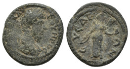 Cilicia. Syedra. Marcus Aurelius AD 161-180. Bronze Æ (17mm, 3.4 g). ΑΥ Κ Μ ΑΥ ΑΝΤΩΝΙΝ, Laureate head right / СΥЄΔΡЄΩΝ, Artemis standing facing, head ...