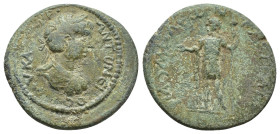 Caracalla (198-217). Ae. (22mm, 5.6 g) Obv: AV K M AV ANTΩNINOC. Laureate and cuirassed bust right. Rev: Male figure standing left holding sceptre and...