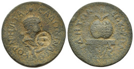 PAMPHYLIA, Side. Salonina. Augusta, AD 254-268. Æ Hendekassarion (29mm, 20.3 g). Draped bust right, wearing stephane, set on crescent / Agonistic urn,...