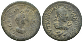 PAMPHYLIA, Side. Gallienus. AD 253-268. Æ 11 Assaria (31mm, 15.6 g). Turreted and veiled bust of Tyche right / Laureate, draped, and cuirassed bust of...