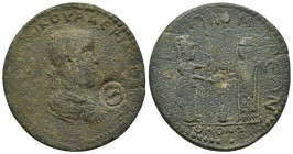 PAMPHYLIA. Side. Valerian I, 253-260. 11 Assaria (Bronze, 37mm, 23 g), Homonoia with Myra in Lycia. AYT K ΠΟ ΛIK OYAΛЄPIANON CЄB Laureate, draped and ...