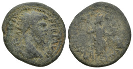 PISIDIA. Antioch. Septimius Severus (193-211). Ae. (24mm, 6.2 g) Obv: L PIS PV PERT AVG IMP XI. Radiate head right. Rev: ANTIOCH COLONIAE. Mên standin...