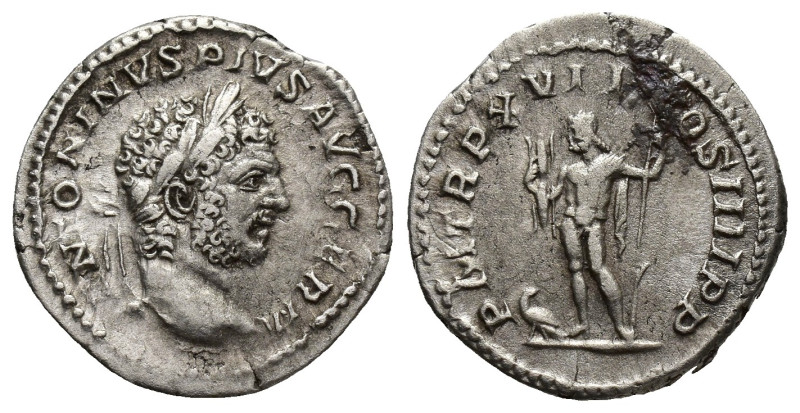 Caracalla. A.D. 198-217. AR denarius. (18 mm, 2.1 g) Rome mint. Struck A.D. 214....