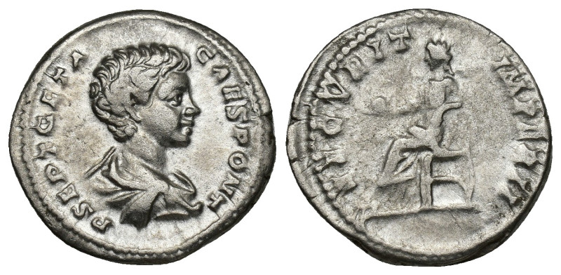 Geta AD 198-211. Struck under Septimius Severus, AD 200-202. Rome Denarius AR 18...