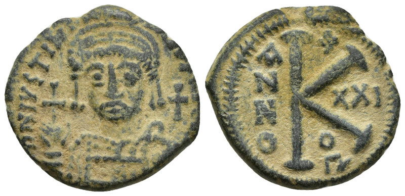 Justinian I. 527-565. AE half follis (27mm, 10 g). Antioch mint, dated RY 21 = 5...