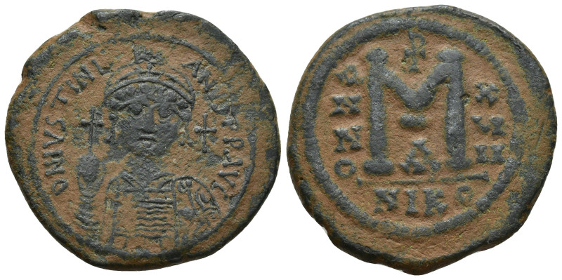 Justinian I AD 527-565. Nikomedia Follis Æ (34mm, 19,6 g) D N IVSTINIANVS P P AV...