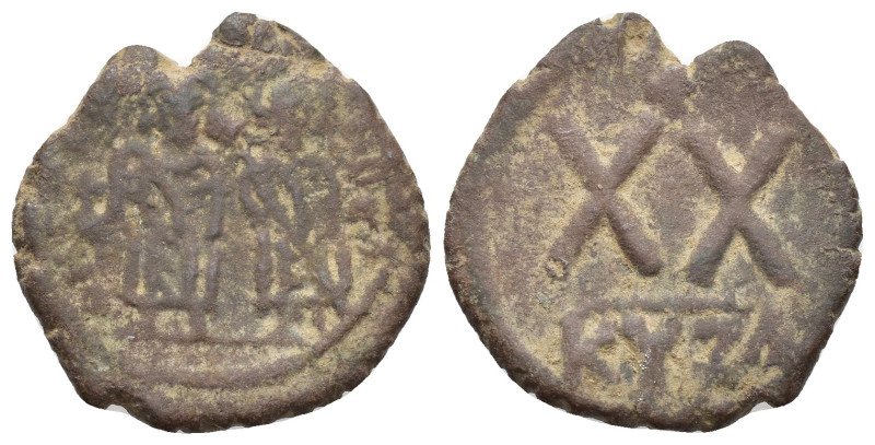 Phocas (602-610). Æ 20 Nummi (21.7mm, 5.2g). Cyzicus, 602/3. Full-length figures...