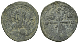 Byzantine Empire, Anonymous Class I.Nicephorus III 1078-81 AD. 3.6g 23mm AE Follis Bust of Christ facing, holding book of gospels Rev: Latin cross wit...