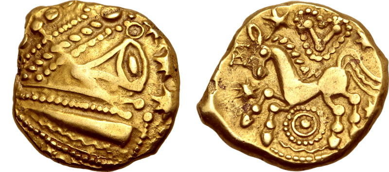 Northeast Gaul, the Remi or Treveri AV Stater. Circa 100-50 BC. Large eye in pro...