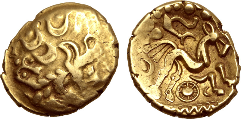 Northeast Gaul, the Suessiones AV Stater. Early 1st Century BC. Devolved head to...