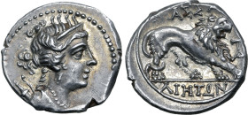 Gaul, Massalia AR Drachm. Circa 150-130 BC. Bust of Artemis to right, with bow and quiver over shoulder / Lion standing to right; TA monogram in right...