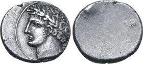Etruria, Populonia AR 10 Asses. 3rd century BC. Laureate head of Aplu to left; X (mark of value) behind / Blank. EC Series 70, 253 (O3 - this coin, il...