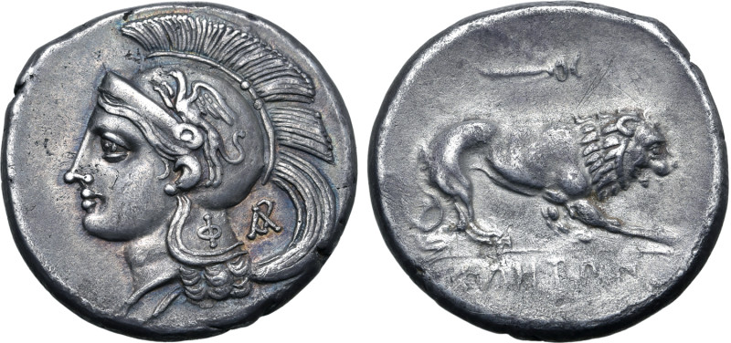Lucania, Velia AR Stater. Circa 293-280 BC. Head of Athena to left, wearing cres...